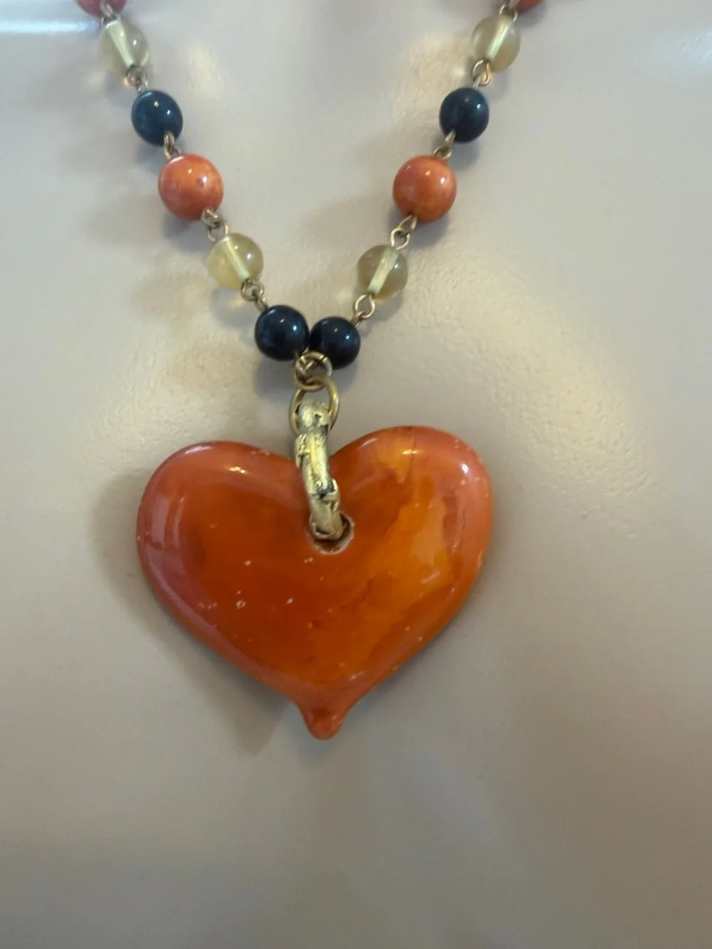 Bohemian-style Orange Heart Pendant Beaded Necklace
